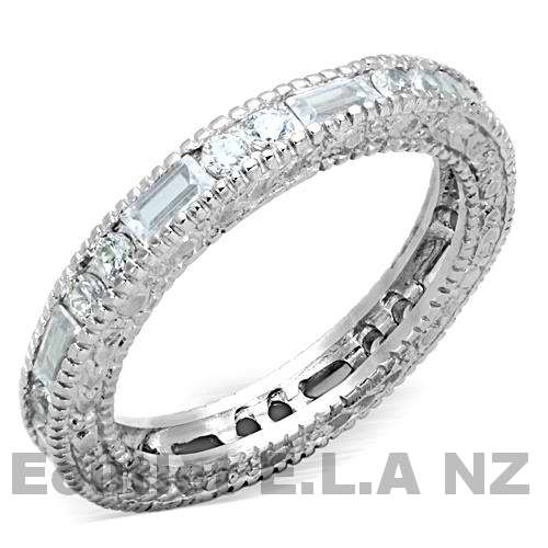 CZ FULL ETERNITY SOLID SILVER RING-size 5